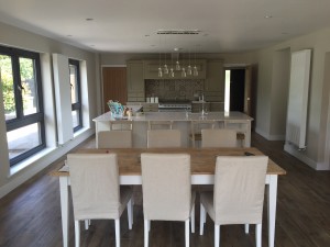 Matt White and Linen fitted Kitchen with Quartz Worktop