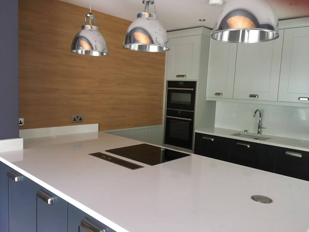 Charcoal and Partridge Grey Shaker Kitchen with white Quartz Worktop