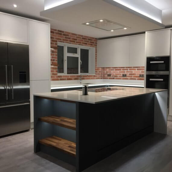 Matt white and slate kitchen fitted in Harpenden, Hertfordshire