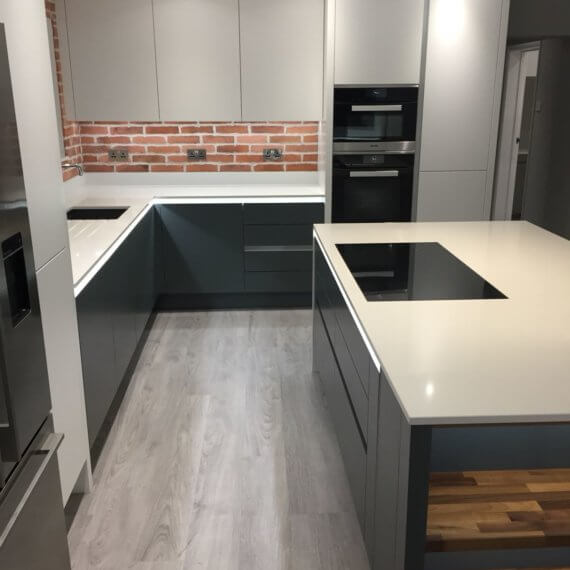 Matt white and slate kitchen fitted in Harpenden, Hertfordshire