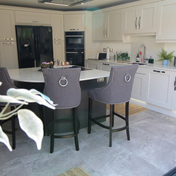 Grey Shaker kitchen with graphite island