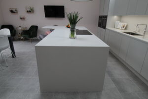 20mm Morning Frost Quartz Worktop with down turns
