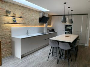 Oxide and Unity Super Matt Cashmere kitchen fitted in Hitchin, Hertfordshire