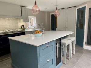 1909 kitchen in dove grey and storm blue