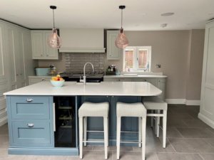 1909 kitchen in dove grey and storm blue