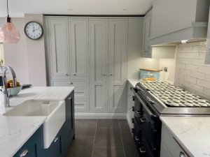 1909 kitchen in dove grey and storm blue