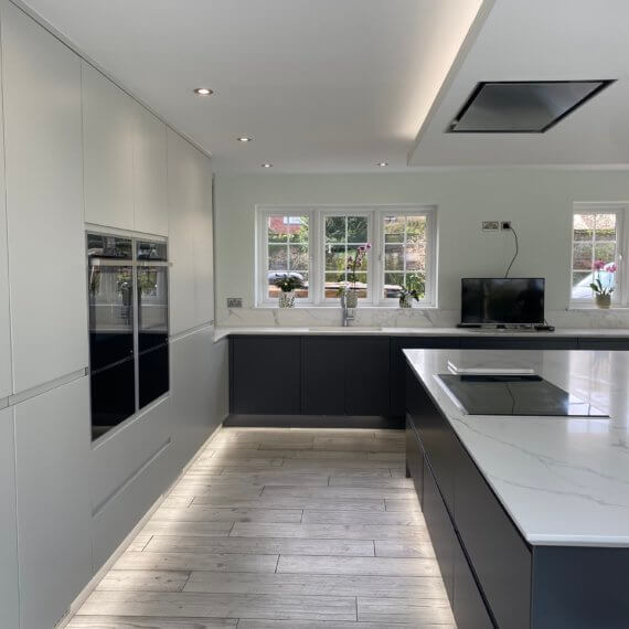 Matt Graphite and Light Grey Kitchen fitted in Hitchin, Hertfordshire