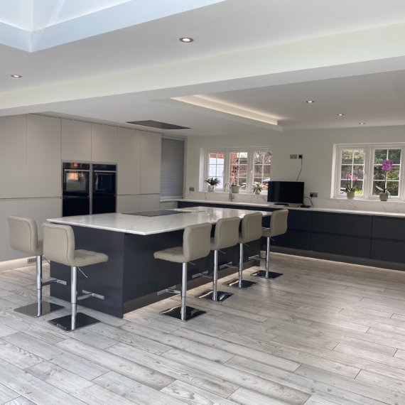 Matt Graphite and Light Grey kitchen fitted in Hitchin, Hertfordshire