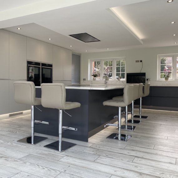 Matt Graphite and Light Grey kitchen fitted in Hitchin, Hertfordshire