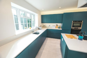 Airforce blue kitchen fitted in Knebworth, Hertfordshire