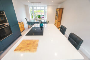 Airforce blue kitchen fitted in Knebworth, Hertfordshire