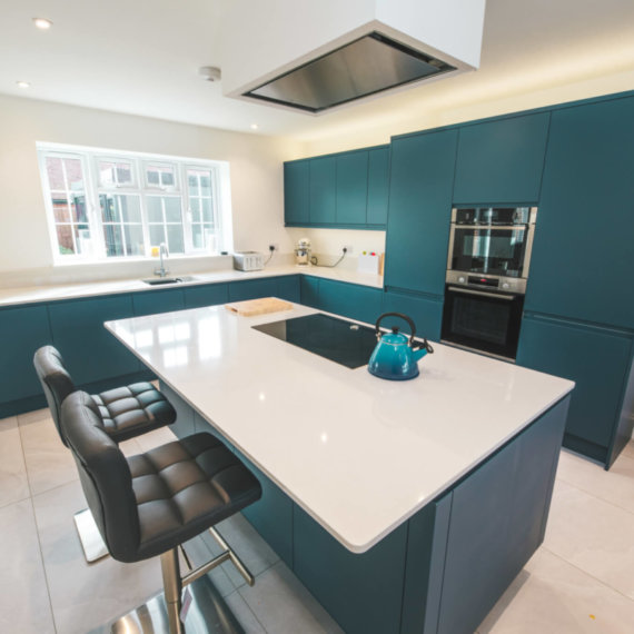 Airforce blue kitchen fitted in Knebworth, Hertfordshire