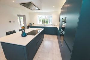 Airforce blue kitchen fitted in Knebworth, Hertfordshire