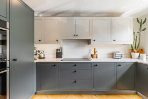 Heritage Green and Light Grey In-Frame Slab Kitchen