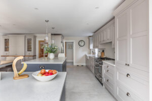 Cashmere Kitchen with slate blue island