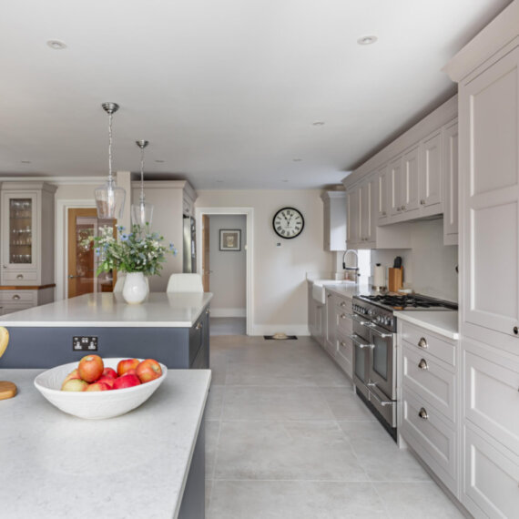 Cashmere Kitchen with slate blue island