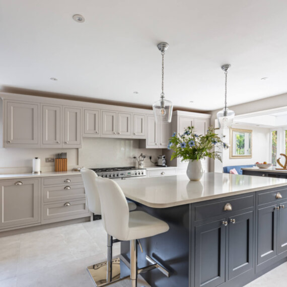 Cashmere Kitchen with slate blue island