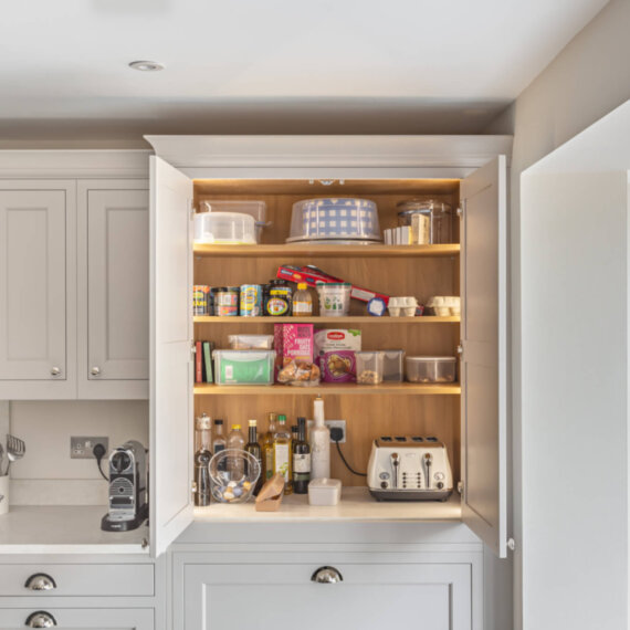 Breakfast pantry with oak shelving