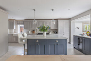 Cashmere Kitchen with Shaker Blue Island