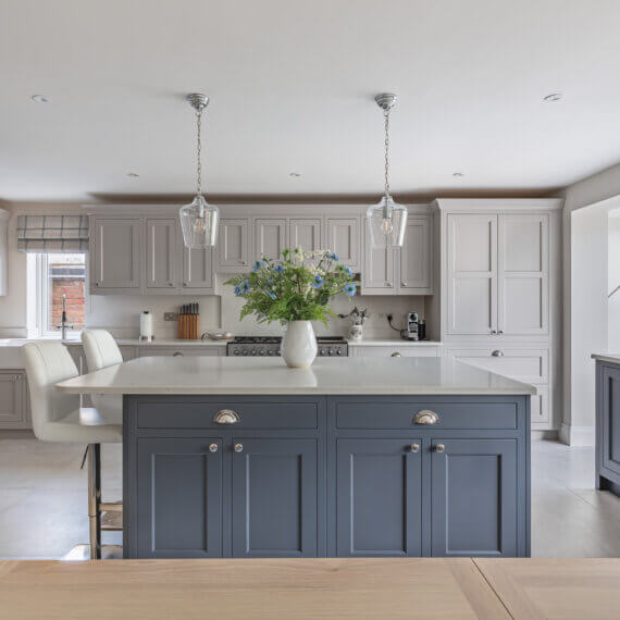 Cashmere Kitchen with Shaker Blue Island